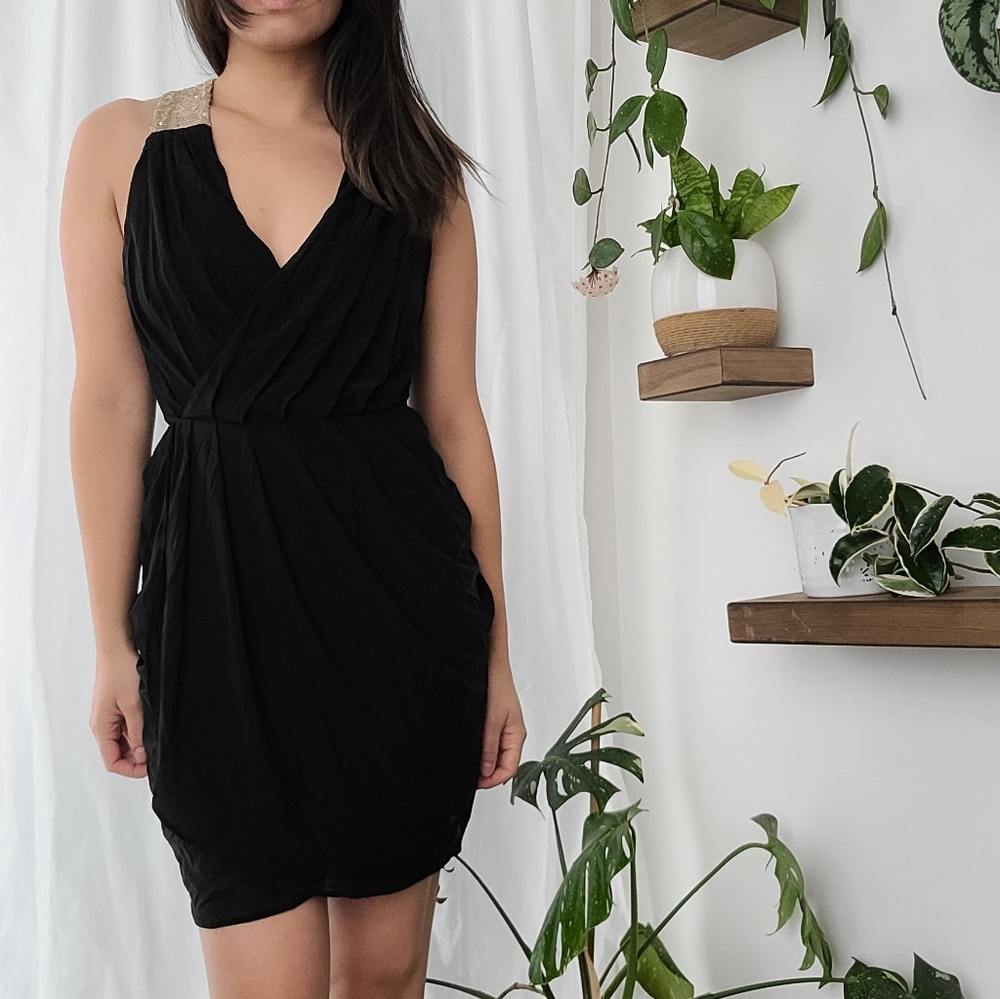 Asos black and sequin strap wrap dress